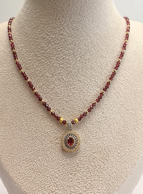 D1467# 通体S925纯银双色镀金精工镶嵌紫牙乌石榴石吊坠13*5mm