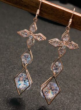 J178 925纯银耳饰 莫桑 重工大版 耳勾 耳环 电镀保色 金色