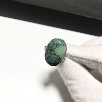 G41# 天然原矿绿松石戒指21*15.3mm 开口可调节