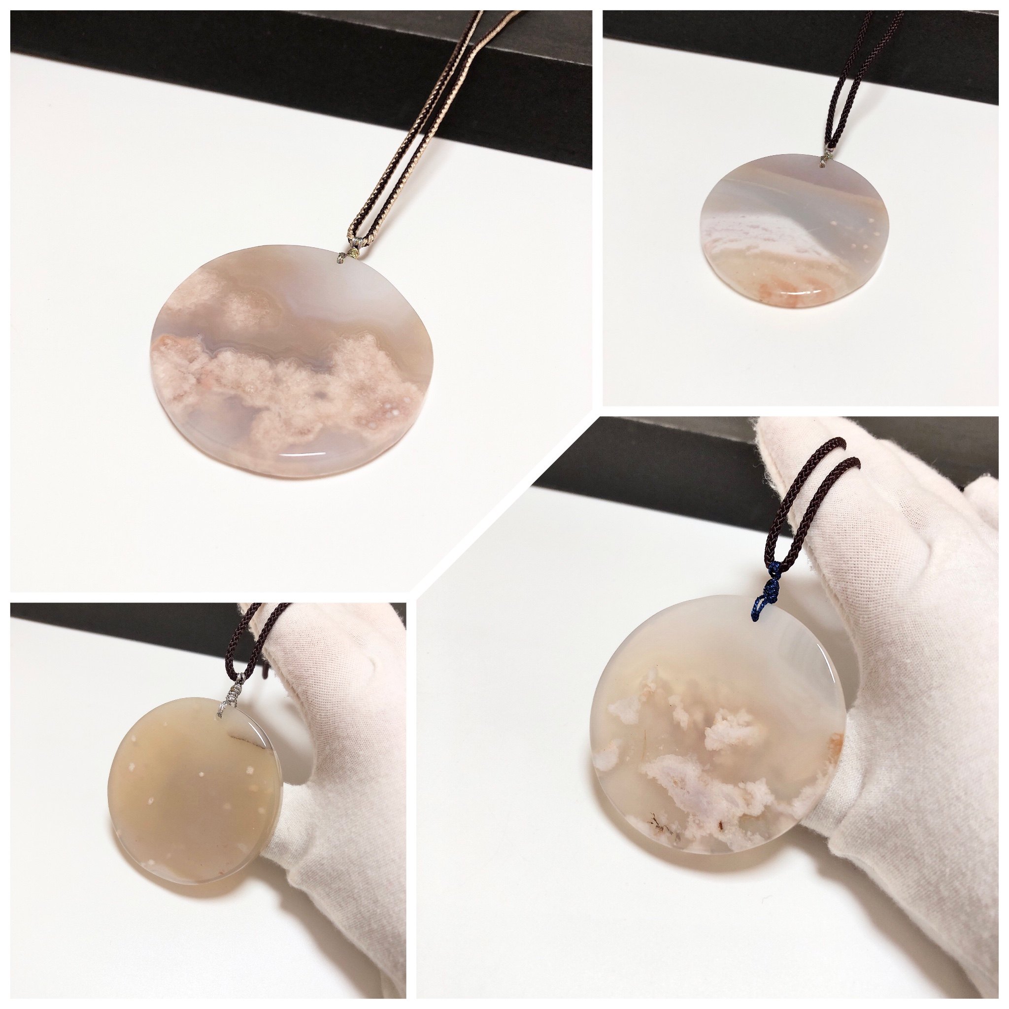 D890# 天然樱花玛瑙圆牌吊坠 大挂件 多款可选
