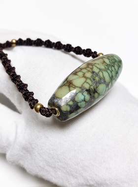 D162# 天然原矿绿松石高瓷孔雀绿网花桶珠锁骨链39.5*16.5mm