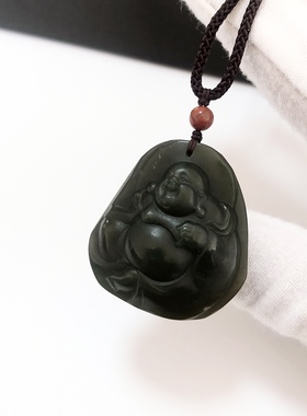 D1061# 天然和田玉青玉佛公吊坠 大挂件34.5*32*16mm 重26.67克