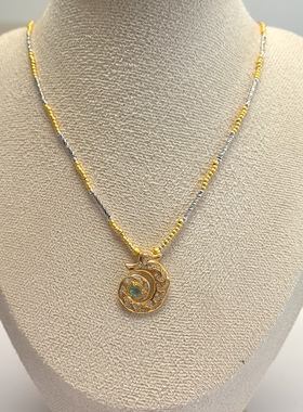 D1514# 通体S925纯银精工镶嵌祖母绿吊坠21*17*2.5mm 配证书