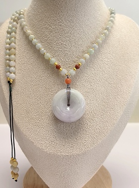 D1472# 天然A货翡翠面包扣紫罗兰平安扣吊坠30*12.5mm 配翡翠南红