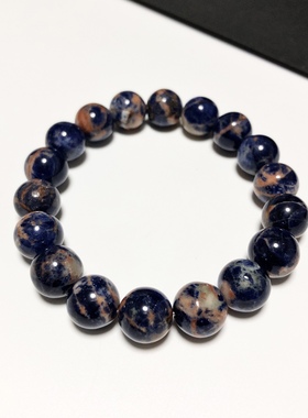 S151# 天然老矿料蓝纹石爆裂纹橘彩星球手链11mm
