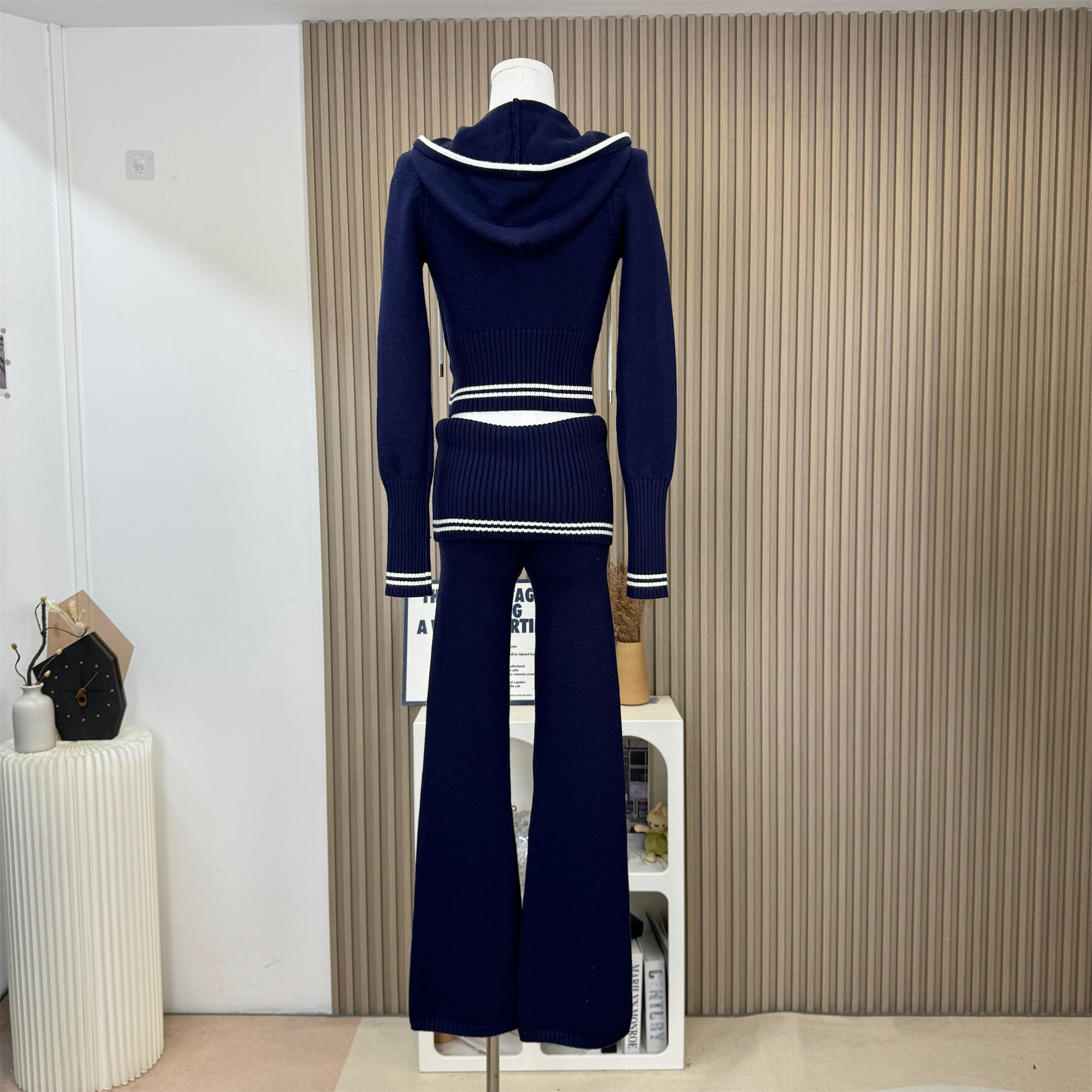 MIYOU 수제 미국 매력 섹시한 컬러 차단 지퍼 후드 긴팔 바지 여성을위한 슬림 스포츠 캐주얼 정장