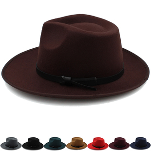 男大檐礼帽毛呢复古绅士上海滩帽子女巴拿马帽保暖防晒英伦爵士帽