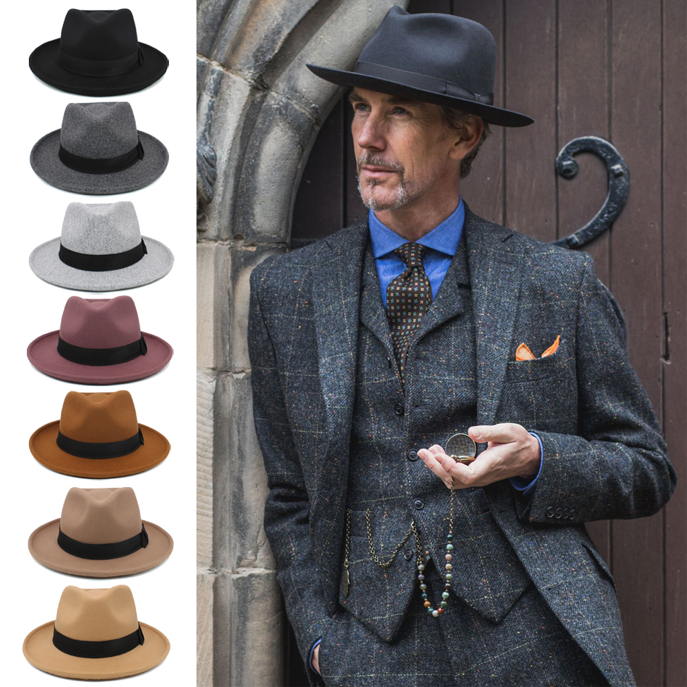 大头围可调节羊毛呢大礼帽