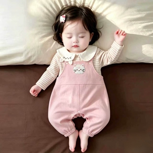女宝宝早春穿搭背带裤套装2026新款春装超萌外出服春季婴幼儿衣服