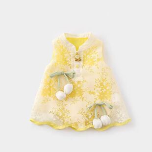婴儿衣服夏装宝宝中式连体衣中国夏季薄款包屁衣无袖汉服哈衣爬服