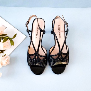 经典 莱斯佩斯女鞋 百搭e920 凉鞋 印花扣式 专柜正品 羊皮细跟小跟时尚