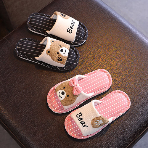 春夏男童防滑卡通宝宝亚麻拖鞋