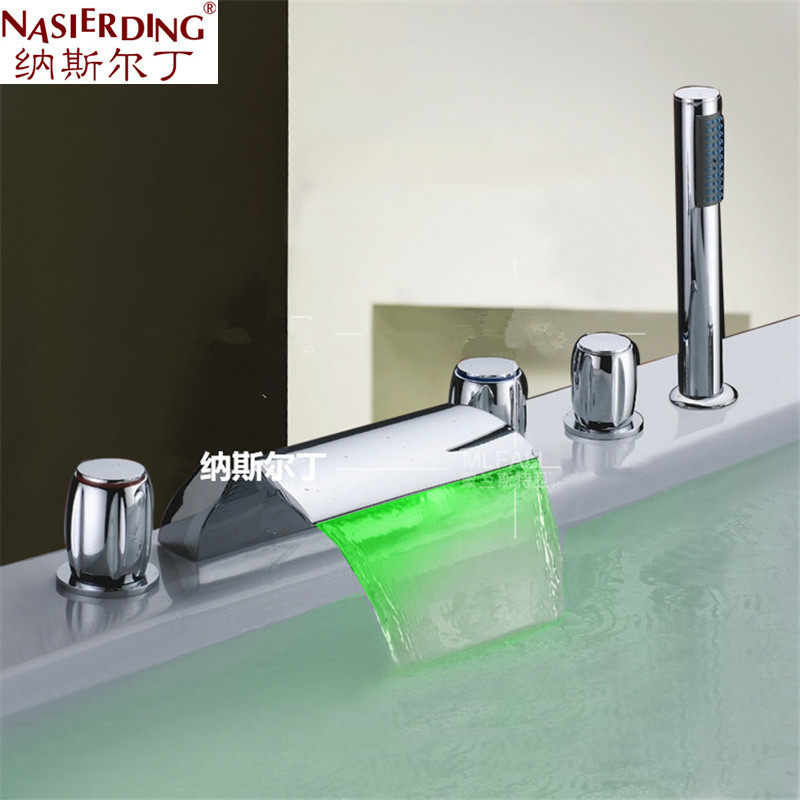 全铜瀑布式坐式缸边浴缸分体五件套圆形大把手花洒冷热水龙头