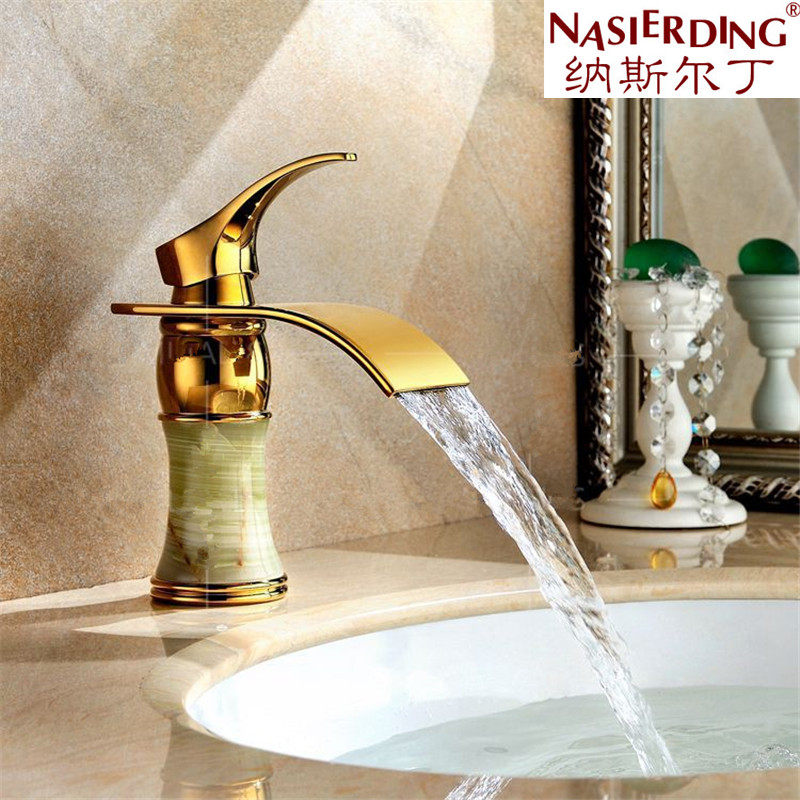 镀钛金镀铬台上台式台下坐式金色黄铜欧式面盆仿古瀑布冷热水龙头