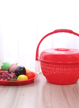手提喜事塑料圆形带盖花篮超市购物篮礼品篮水果篮零食拜神收纳篮