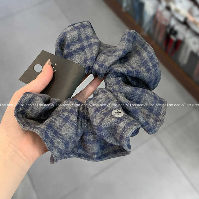 韩国撞色格纹木耳边褶皱