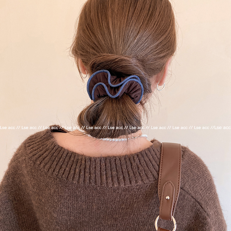 早秋新款咖色锁边布艺小肠发圈