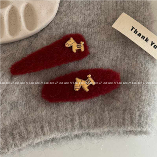 新年复古金标小马毛绒发夹女前额侧边刘海碎发夹子本命年喜庆发饰