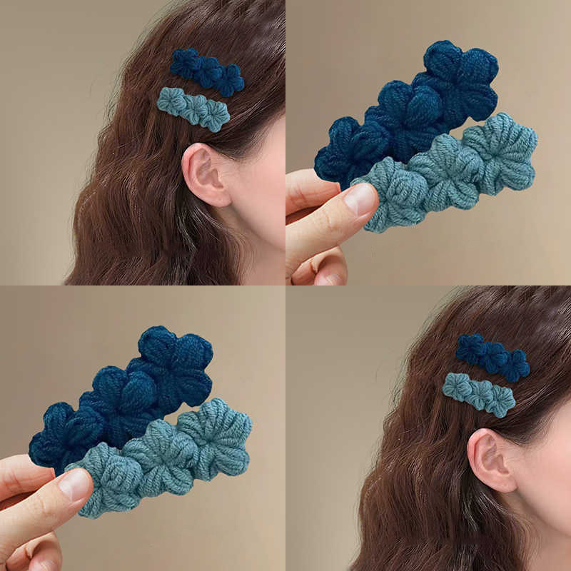 韩系蓝色小香风布艺蝴蝶结发夹侧边甜美短烫发发卡发饰侧边刘海夹