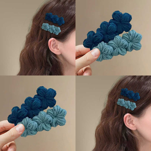 韩系蓝色小香风布艺蝴蝶结发夹