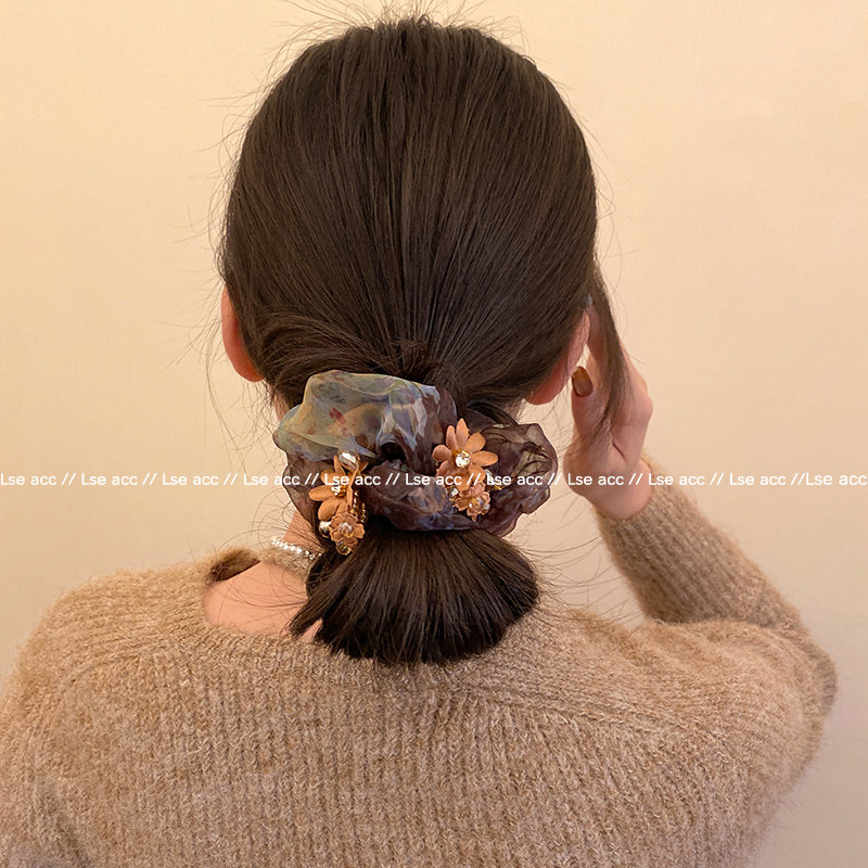 气质晕染花朵流苏发圈女高级感洋气时尚丸子头绳扎头发橡皮筋发绳