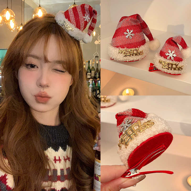 圣诞节发饰可爱红帽子发夹女2025新款秋冬夹子头饰圣诞帽发卡配饰
