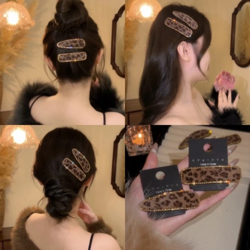 秋冬豹纹发夹侧边头发边夹