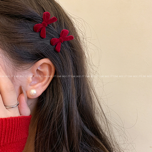 植绒黑色蝴蝶结发夹头饰女高级感碎发夹头发小夹子女发饰边夹侧边