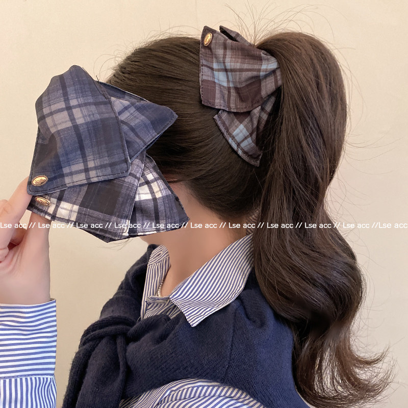 文艺复古格纹三角抓夹女秋冬饱满后脑勺鲨鱼夹韩系百搭发饰发饰