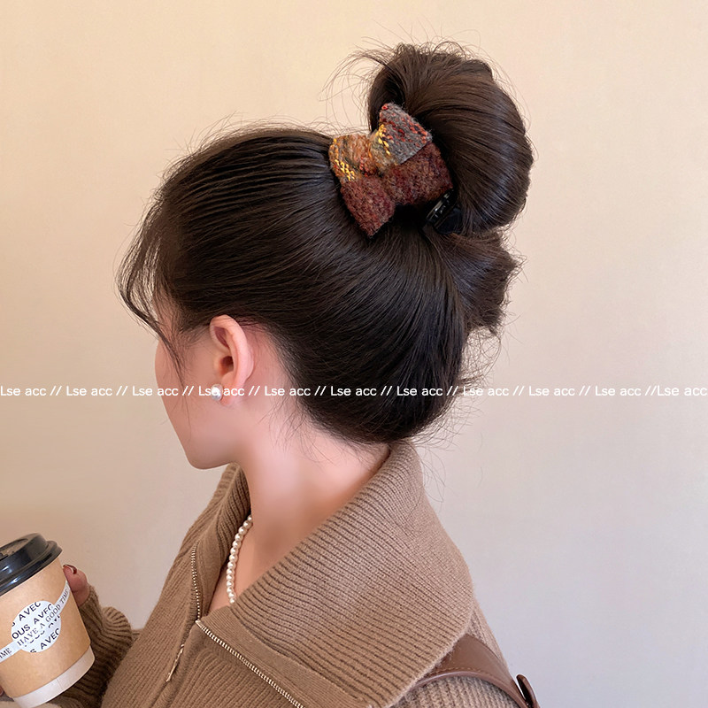 秋冬新款毛呢蝴蝶结丸子头抓夹女百搭高级感后脑勺盘发夹子鸭嘴夹,饰品/流行首饰/时尚饰品新,发饰,淘宝优惠券,粉丝福利购,淘宝优惠卷