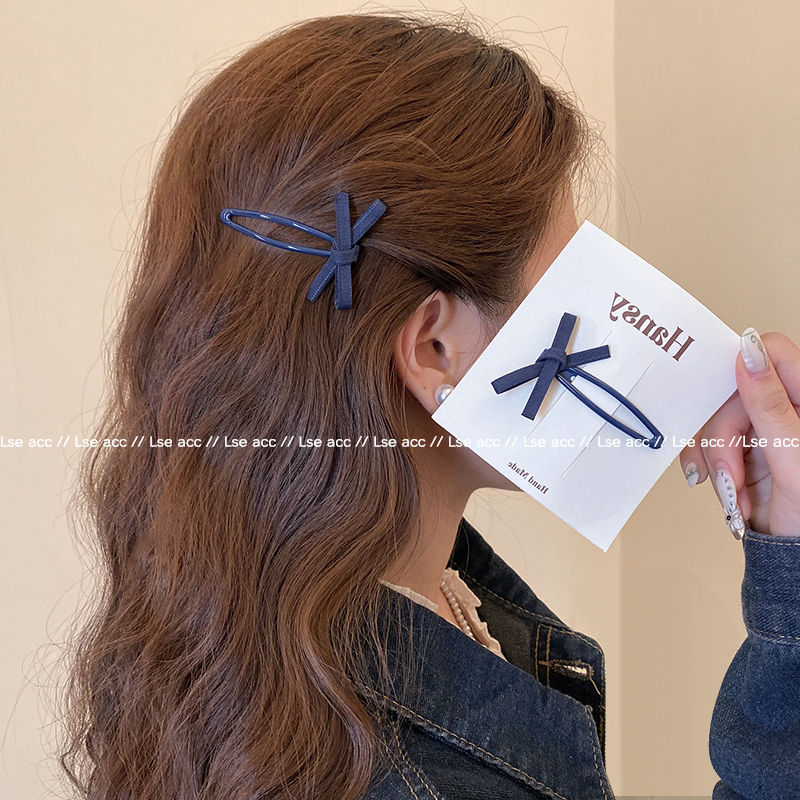 韩系牛仔蓝蝴蝶结发夹