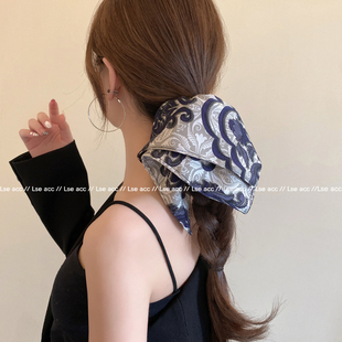 复古大肠发圈超大号方巾式高级感印花头花头绳扎头发马尾发绳洋气