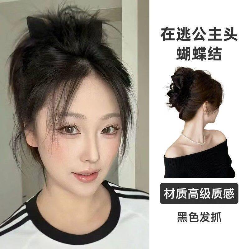 在逃公主头~黑色羽毛蝴蝶结抓夹