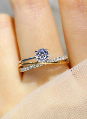 福大生 钻石戒指女50分VS H新款正品结婚钻戒爪镶女戒 18K黄白金