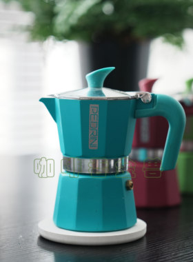 意大利铝制单阀2至3份蓝色摩卡壶适用陶炉和电炉加热60-90ml容量