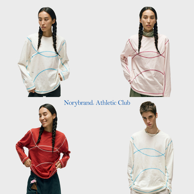 NORYBRAND 撞色圆弧哈苏线吸湿透气运动通勤长袖 竹节面料休闲T恤