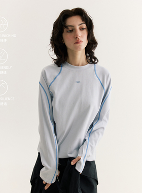 NORYBRAND 25SS撞色明线空气层休闲长袖简约柔软透气通勤运动T恤