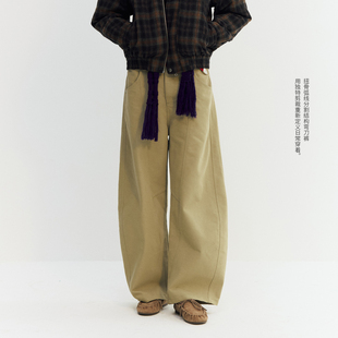 NORYBRAND 桶型扭骨弧线分割结构弯刀裤-斜纹版本休闲通勤长裤