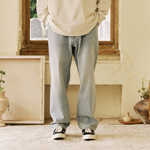 NORYBRAND  经典复古重漂白质感牛仔裤 磨白休闲长裤vintage