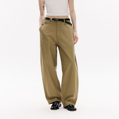 NORYBRAND 口袋翻折肌理感香蕉长裤 简约宽松挺阔弧形休闲裤通勤