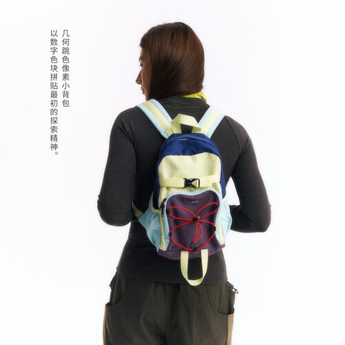 NORYBRAND 时尚几何跳色像素小背包 运动户外耐磨轻简收纳双肩包