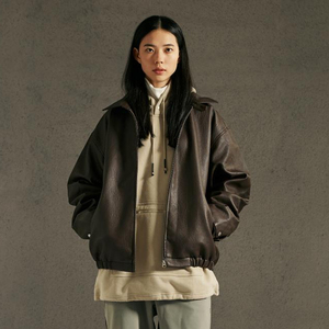 NORYBRAND 复古简约短款荔枝纹短款夹克皮衣外套CleanFit Vintage