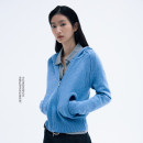 NORYBRAND 羊毛混纺茧型口袋合身款连帽毛衣 高克重纱线复古