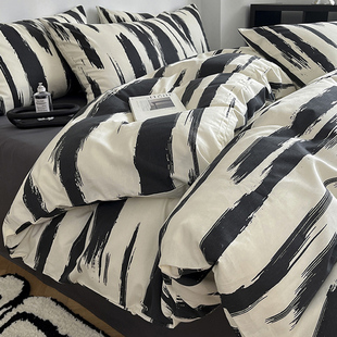 ins北欧风纯棉床上四件套全棉被套床品男生宿舍床单人三件套床笠4