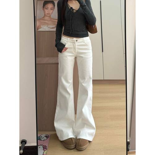 小个子低腰微喇拖地牛仔裤