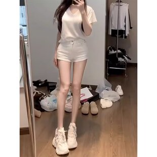 高腰弹力显瘦包臀热裤 小个子美式 新款 女2026夏季 辣妹白色牛仔短裤