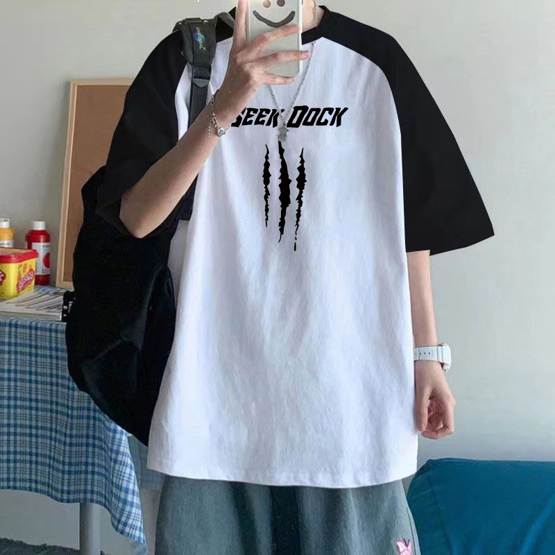 2025新款纯棉插肩短袖t恤男夏季美式复古高街痞帅半袖体恤上衣潮