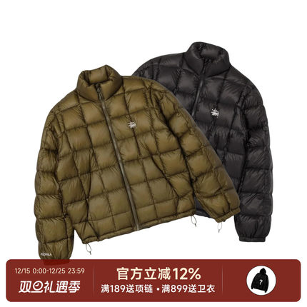 阿伦777 Stussy Midweight Puffer 25FW新款刺绣logo鸭绒羽绒服男