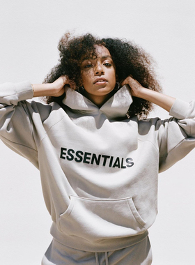 阿伦777 Fear Of God FOG Essentials胸前字母Logo加绒卫衣连帽衫