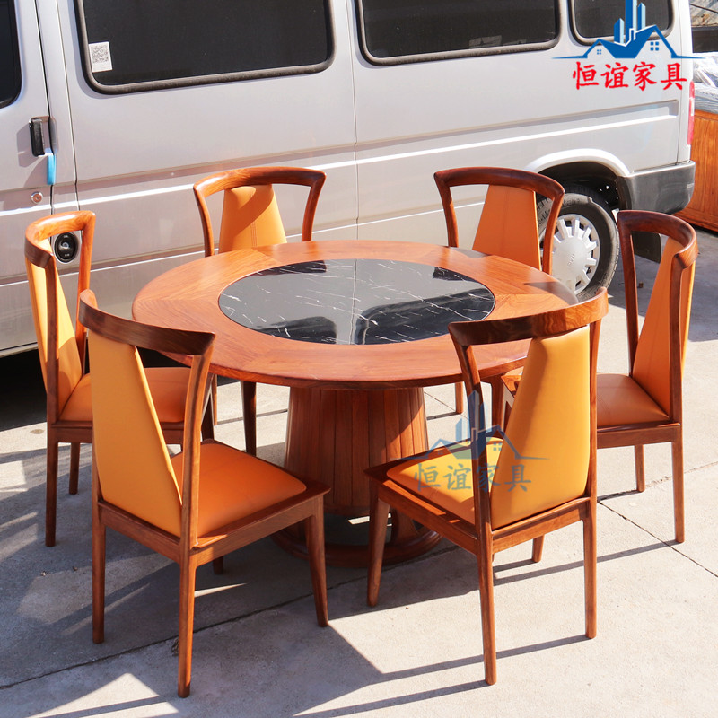 餐桌餐椅转盘大理石刺猬紫檀